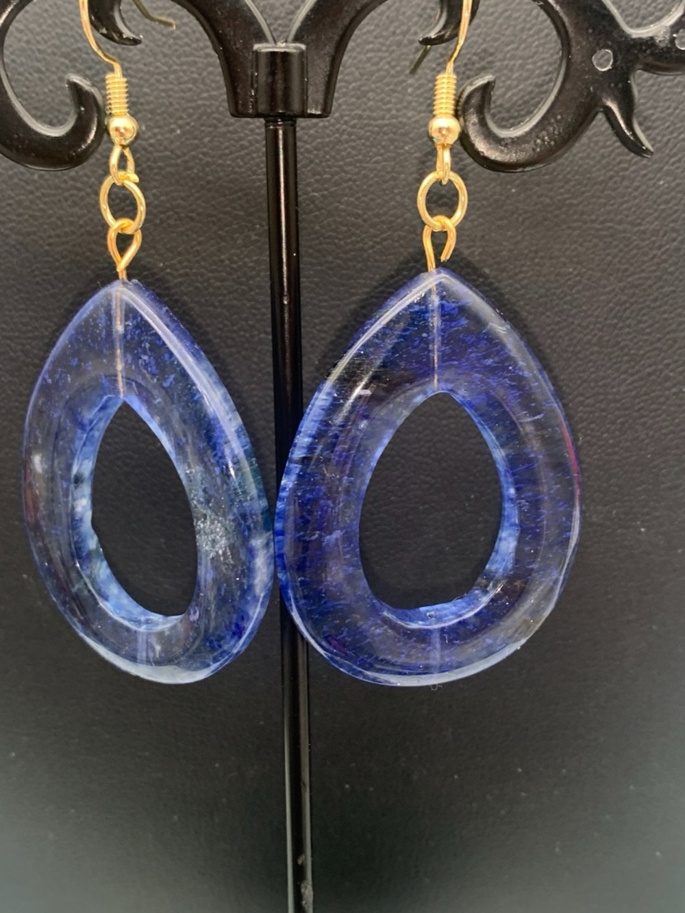Blueberry Quartz Teardrop Dangle Earrings - Gold Hooks